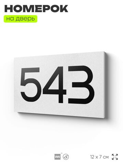 Номер на дверь 543, табличка на дверь для офиса, квартиры, кабинета, аудитории, склада, белая 120х70 мм, Айдентика Технолоджи