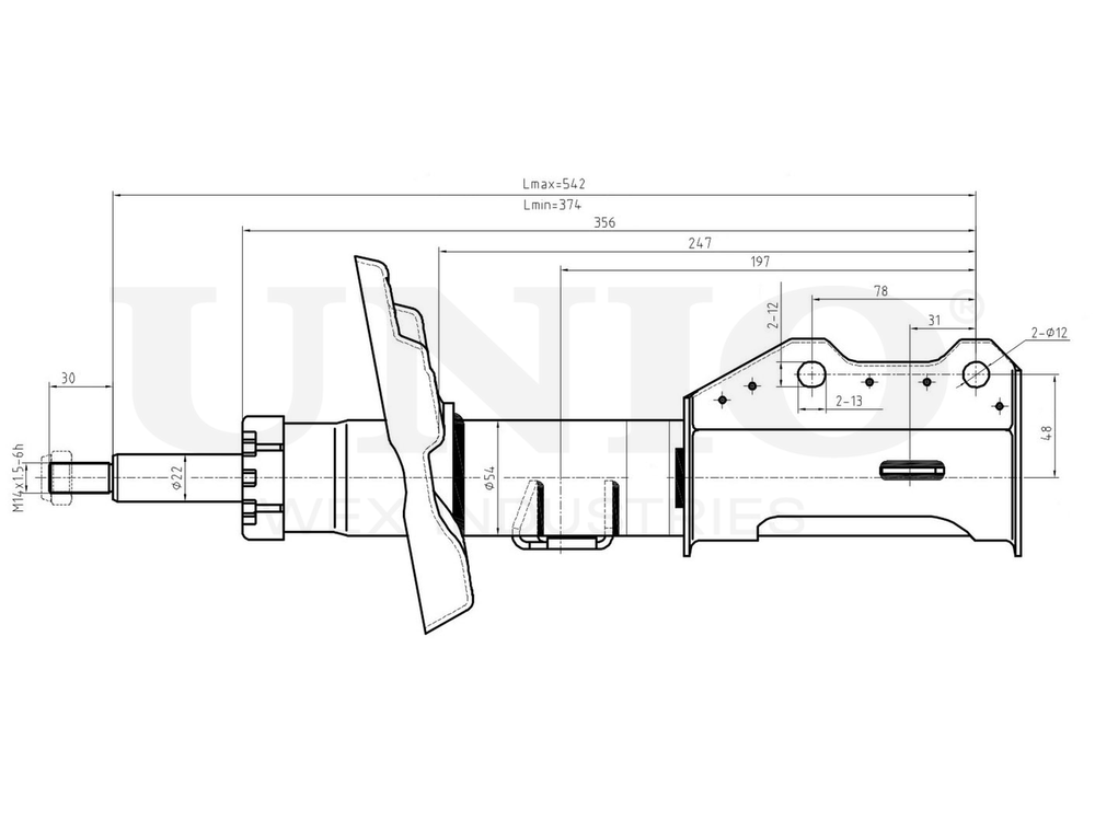 Амортизатор газовый передней подвески левый UNIO SAB-10242