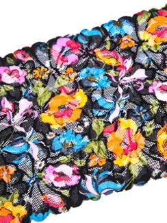 03-233 ОПТ Кружево эластичное 20 см, old school, черный/голубой/розовый/желтый/салатовый