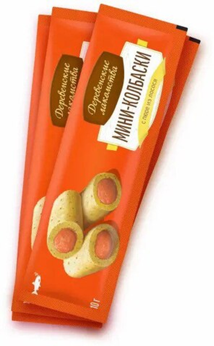 Деревенские лакомства для кошек Мини-колбаски с пюре из Лосося, 1шт