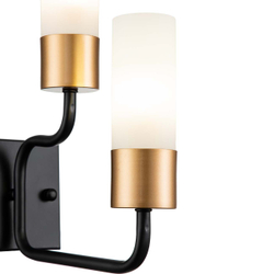 Настенный светильник 2x40Вт E14, металл/стекло, чёрный/золото, плафон белый матовый