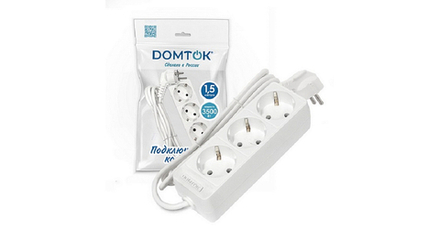 Удлинитель DOMTOK 1,5м, 3 гнезда, с заземлением