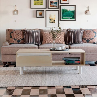 Журнальный дизайнерский столик с ящиком Ола 120х62 см, на ножках