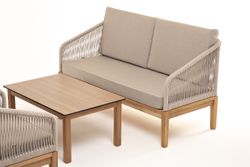 "Канны" лаунж-зона 4-местная из роупа со столиком "Канны" цвета "дуб", основание дуб, роуп бежевый