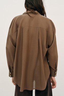 ZARA РУБАШКА ОВЕРСАЙЗ ИЗ ХЛОПКА, КОРИЧНЕВЫЙ