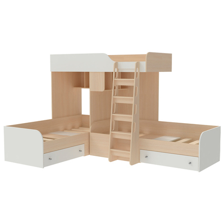 Кровать-чердак КарИВи Трио  Дуб Молочный Белый