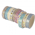 Декоративная клейкая лента Alingar, 0,8 см х 2 м, 10 шт, ассорти, в индивидуальной упаковке