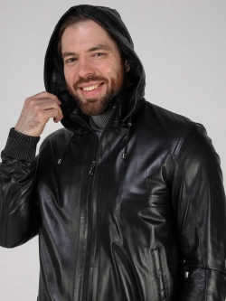 Куртка кожаная натуральная с капюшоном