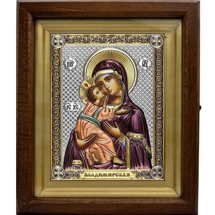 Икона Божией Матери Владимирская в серебряном окладе. 14 × 18 см.