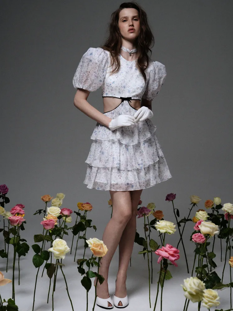 Кайли мини (Kylie mini), платье мини из молочного шифона с цветочным принтом