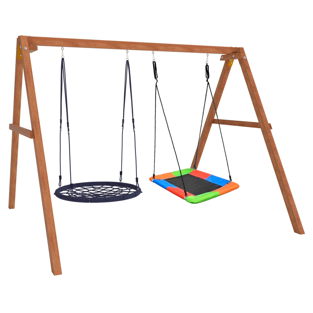 Деревянные качели с разноцветным гнездом Лодка и гнездом 100 см