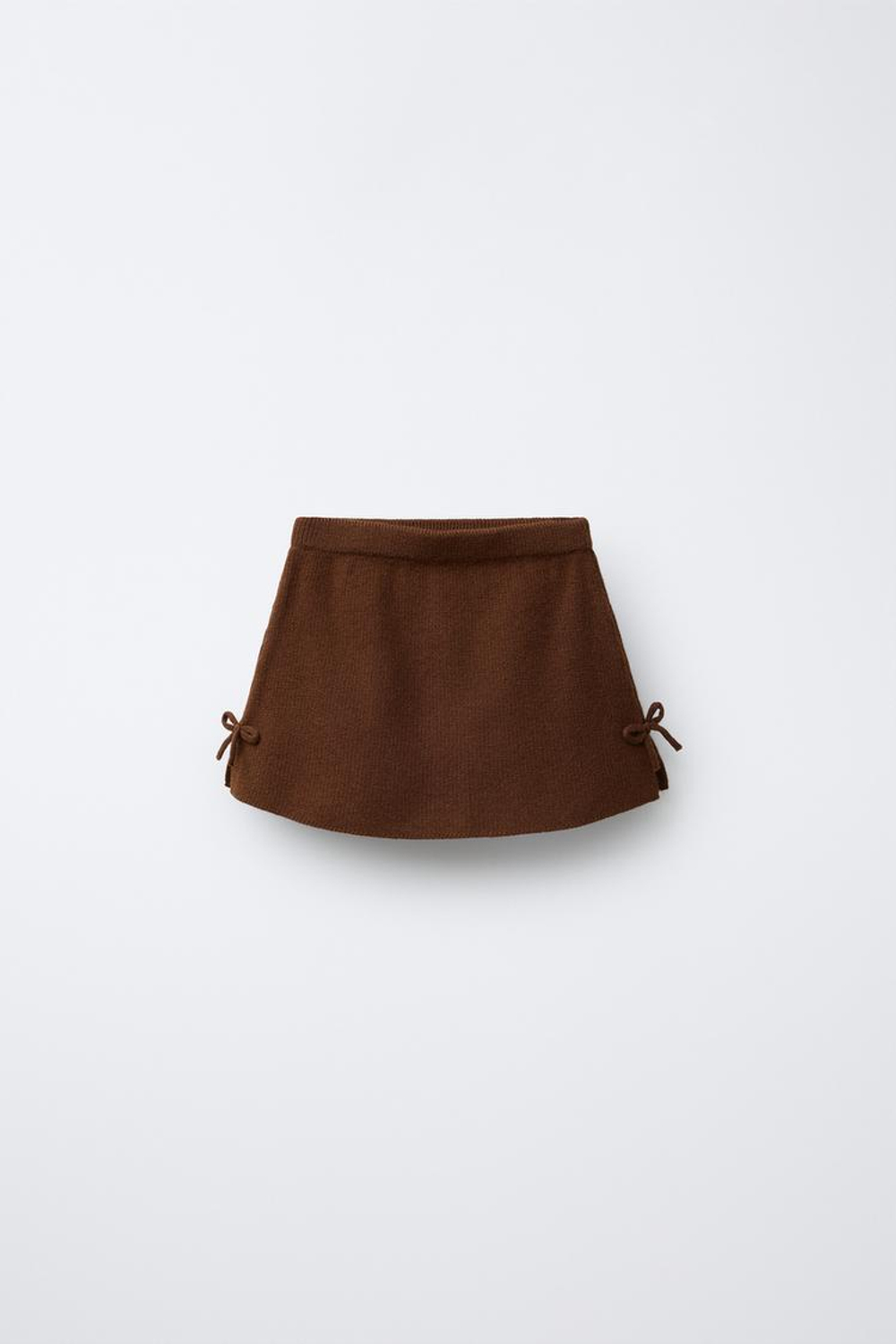 ZARA ТРИКОТАЖНАЯ ЮБКА С БАНТАМИ, КОРИЧНЕВЫЙ