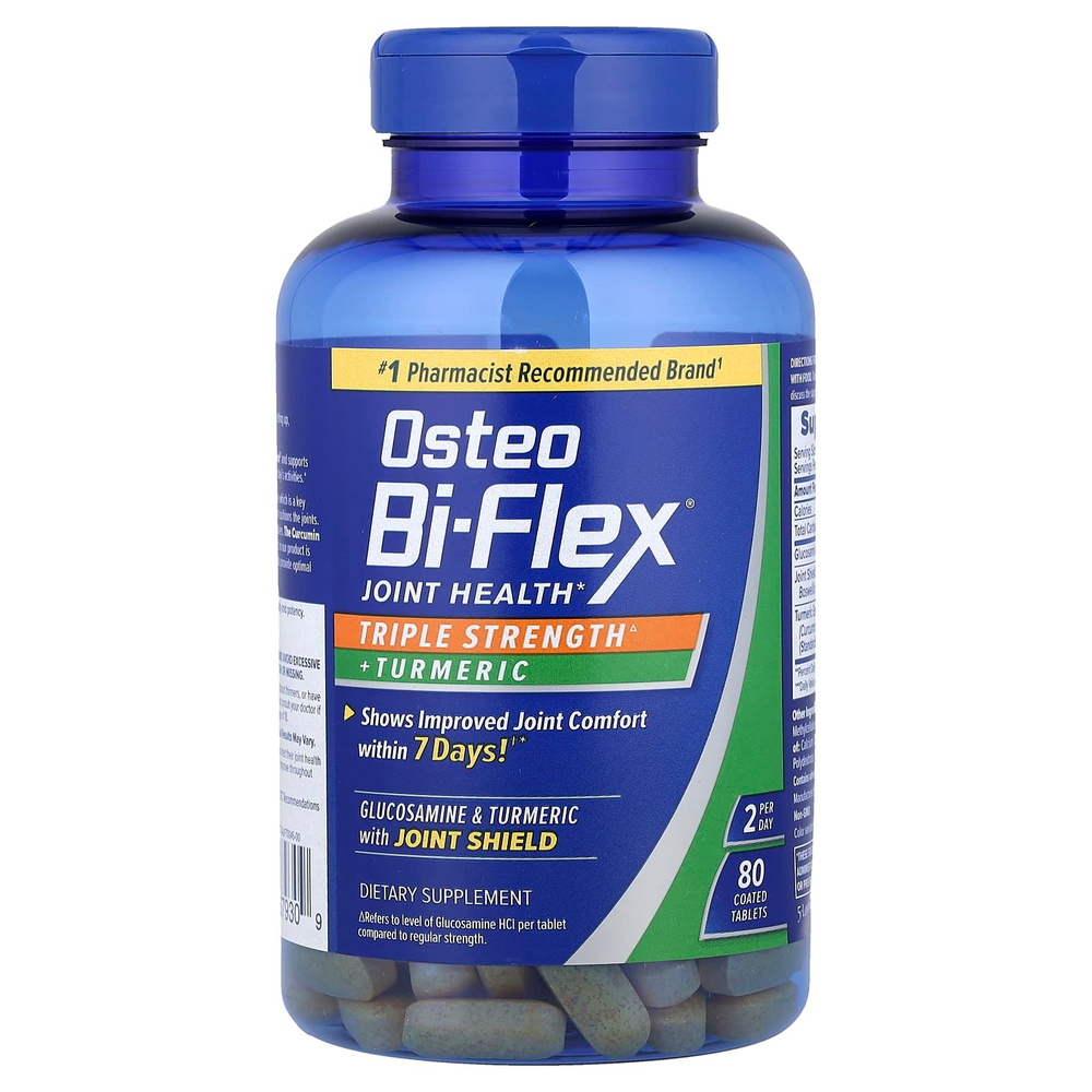 Osteo Bi-Flex, добавка для здоровья суставов, тройная сила действия + куркума, 80 покрытых оболочкой таблеток