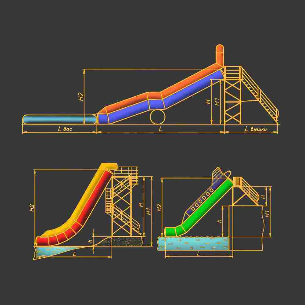 Водная горка «Девятый вал 2» для металлической опоры (вышки), 10×2×7 м