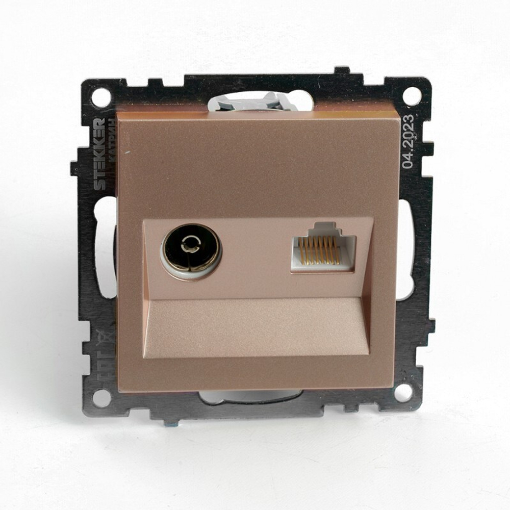 Розетка TV + компьютерная RJ-45  механизм . серия Катрин. шампань. GLS00-7106-02