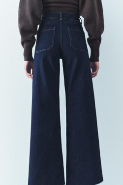 ZARA ДЖИНСЫ WIDE-LEG С ВЫСОКОЙ ПОСАДКОЙ И КАРМАНАМИ — ZW COLLECTION, ТЕМНО-СИНИЙ