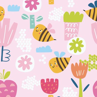 летний паттерн с пчелками и цветами