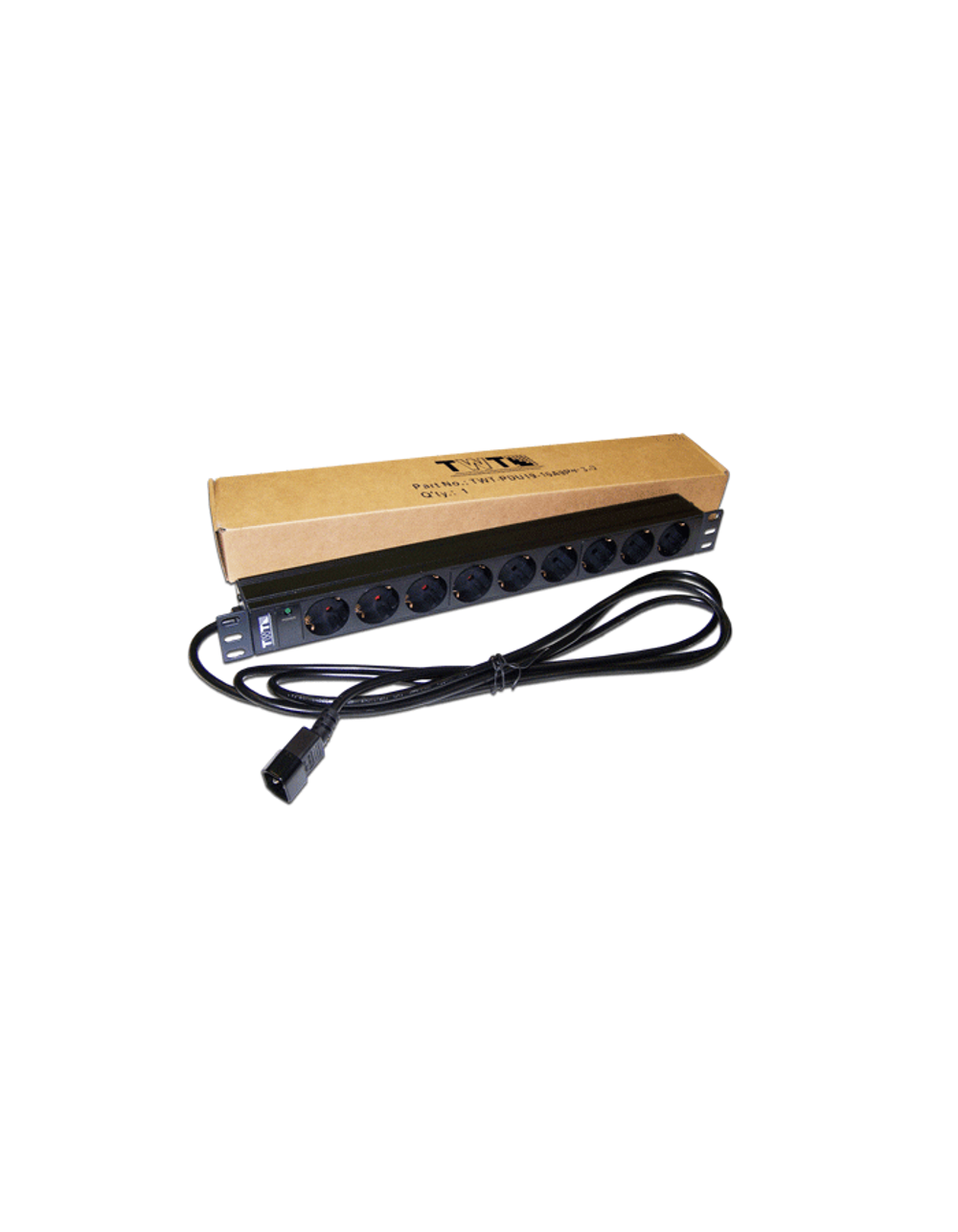 Блок розеток 19", 1-фазный без выключателя, 10A / 250V, 9xSchuko, шнур 3.0 м, разъем C14