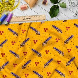 Ткань мембрана редкие рябина и хвойные ветки на жёлтом фоне