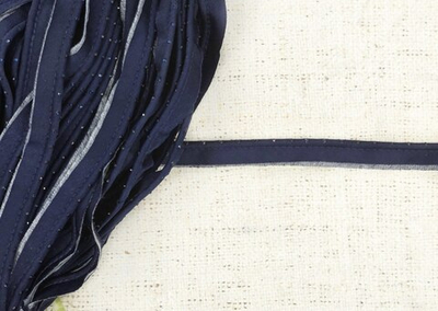 Кант сатиновый со стразами, ш. 1,5 см/кант 5 мм, тёмно-синий