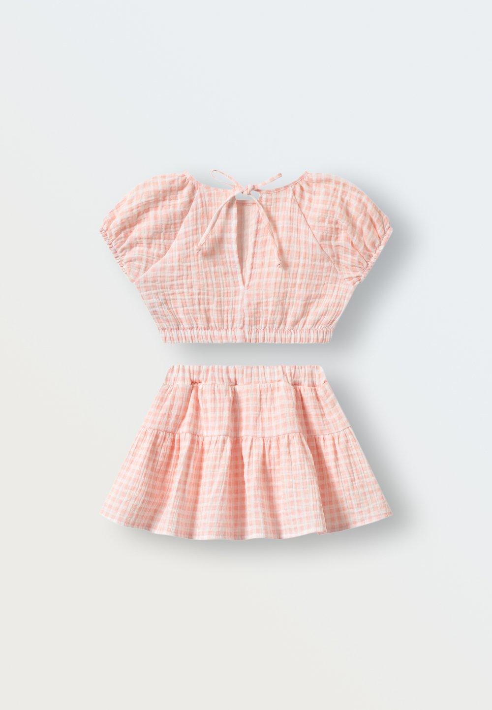 3144-339 Комплект топ и юбка-шорты из муслина (клетка розовая)