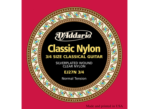 D'ADDARIO EJ27N 3/4 - струны для классической гитары 3/4, серебро (Silver), Normal Tension
