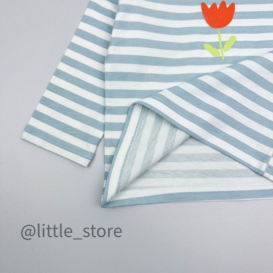 Лонгслив хлопковый, голубая полоска на белом