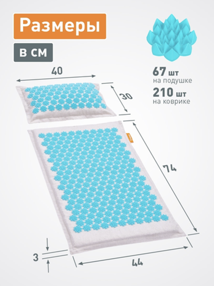 Массажный набор акупунктурный коврик + подушка Comfox Premium (бирюза)