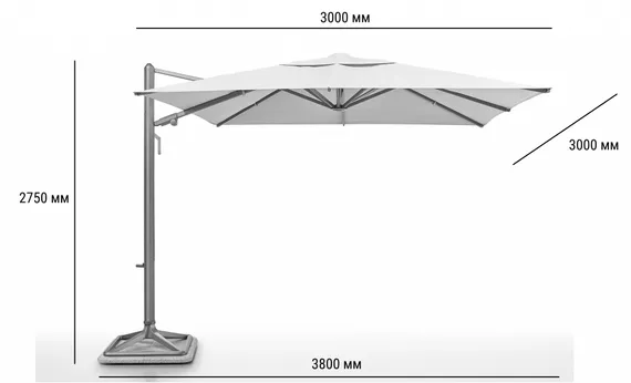 Зонт профессиональный Levia 3х3 м, антрацит, тортора. База и светильник в комплекте