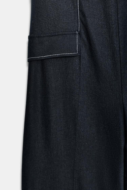 ZARA КОМБИНЕЗОН ХАЛТЕР С КОНТРАСТНОЙ СТРОЧКОЙ И ЛЬНОМ, МОРСКОЙ СИНИЙ