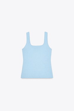ZARA ОДНОТОННЫЙ ТРИКОТАЖНЫЙ ТОП-КОРСЕТ, СИНИЙ