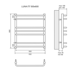 Полотенцесушитель водяной Lemark Luna LM41607 П7 500x600