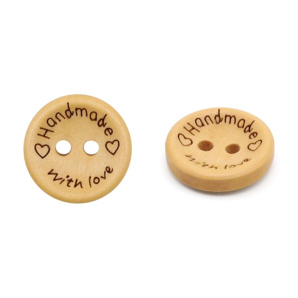 Пуговицы дерево 2 прокола 24L=15 мм, Handmade with love, (Yellow (желтый)), W22, 36 шт