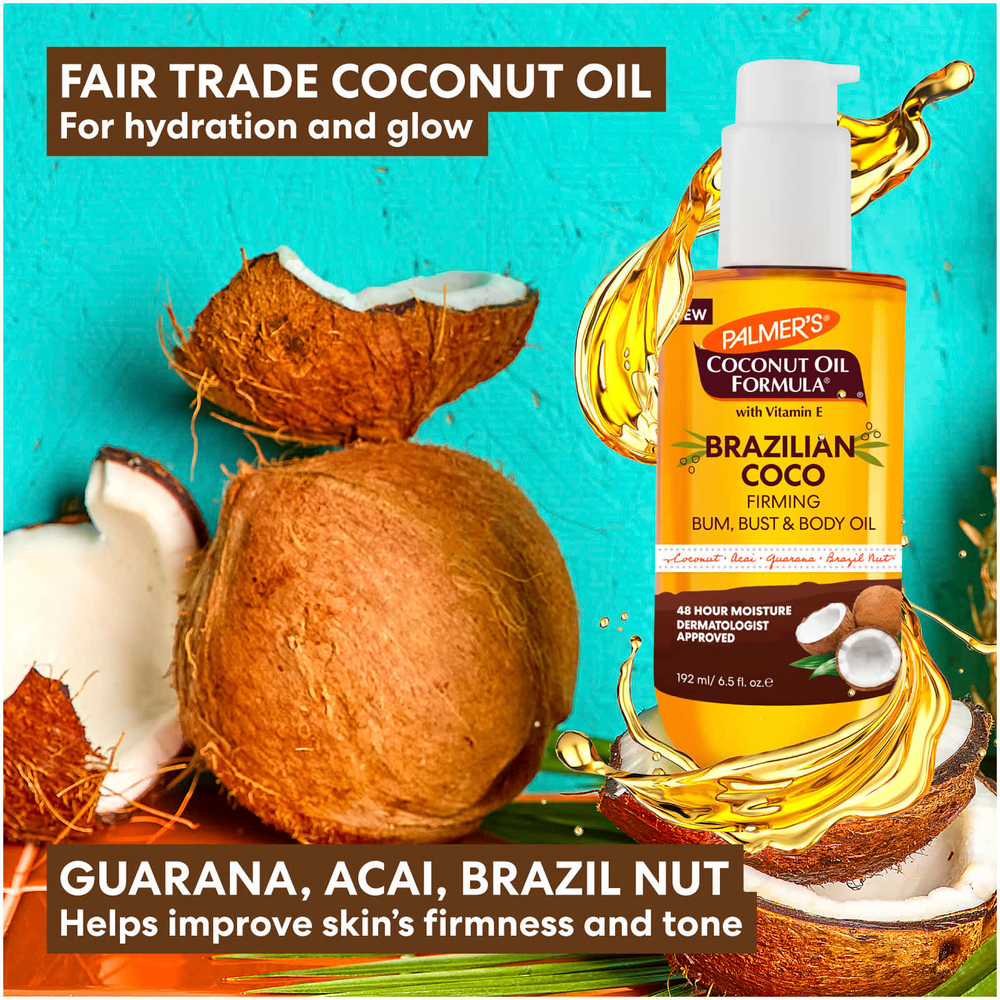 Palmer's, Coconut Oil Formula® с витамином E, для упругости попы, масло для груди и тела, бразильский кокос, 192 мл (6,5 жидк. унции)