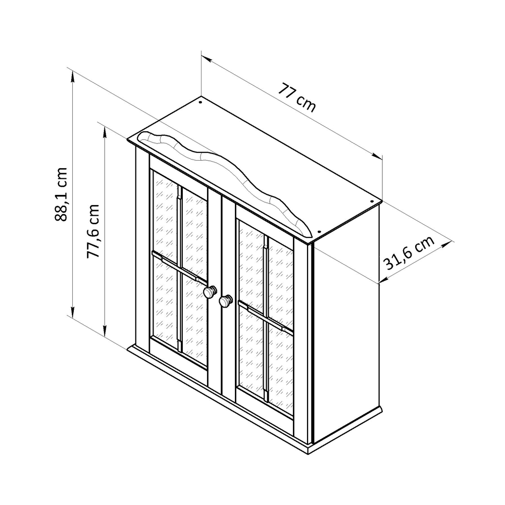 Шкаф навесной, 77х32х84, Бритта, для кухни и ванны, 2 двери 2 полки из массива дерева, Dipriz