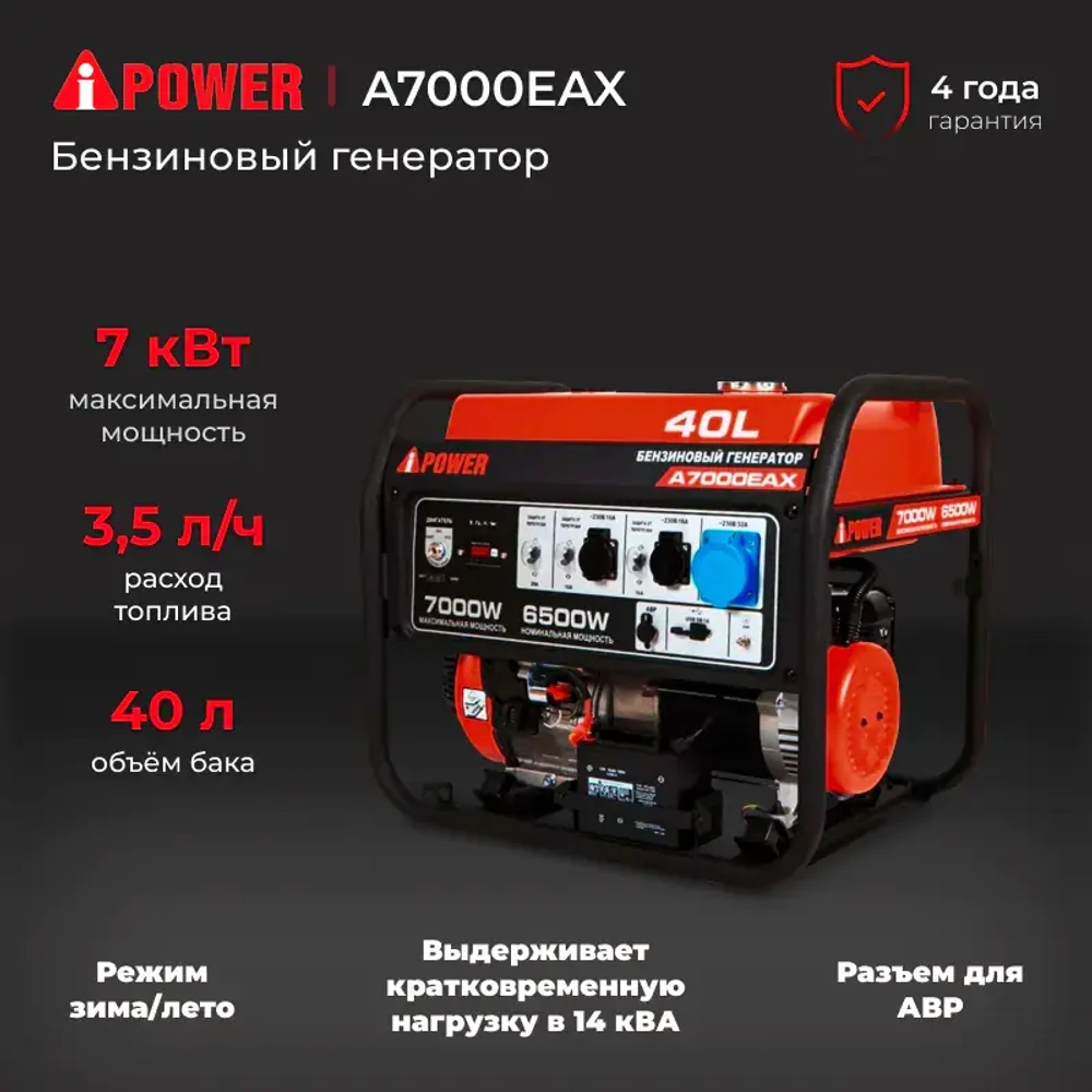 A-iPower A7000EAX бензиновый генератор в кожухе 1200 RAL 7024 с блоком АВР 400В/25А (8 pin) New УТ-11182385/29109