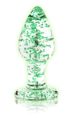 Стеклянная анальная пробка Glow in The Dark Large - 9 см. (Цвет: прозрачный)