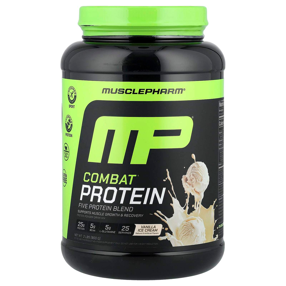 MusclePharm, Combat®, протеиновый порошок, со вкусом ванильного мороженого, 900 г (2 фунта)