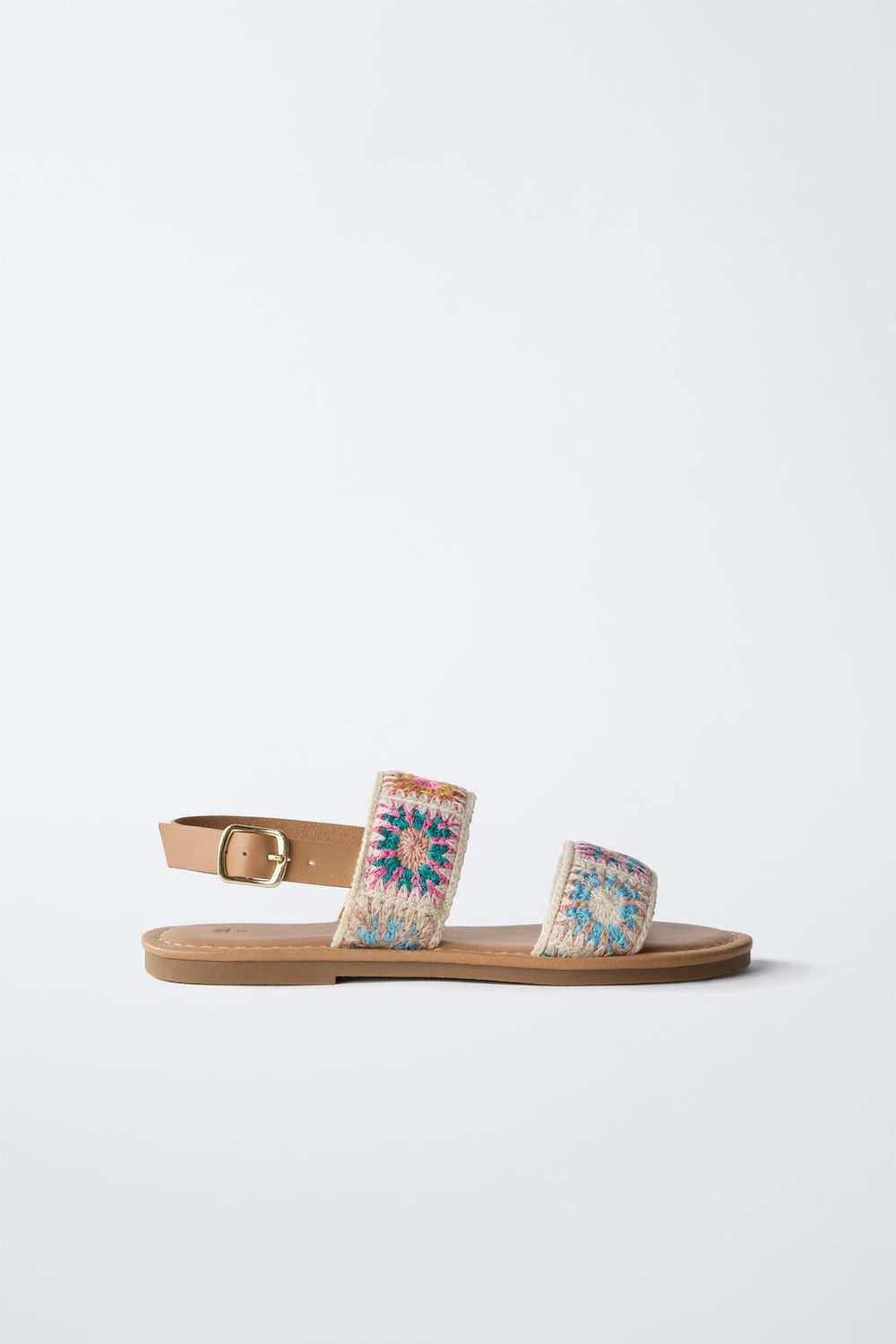 ZARA САНДАЛИИ С КРУЖЕВОМ КРОШЕ, КОРИЧНЕВЫЙ