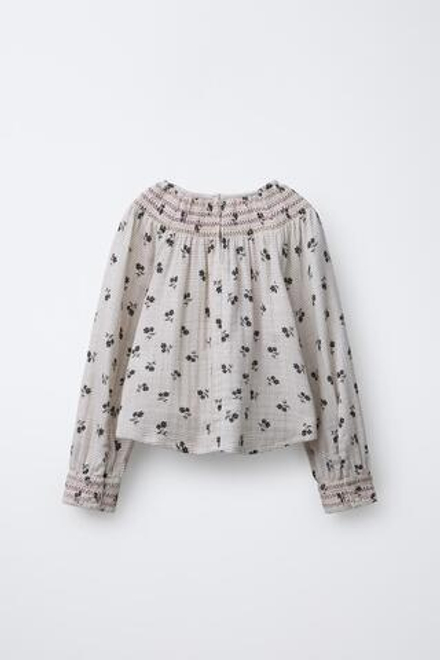 ZARA БЛУЗА В КЛЕТКУ С ЦВЕТОЧНЫМ ПРИНТОМ, ЭКРЮ/ЧЕРНЫЙ