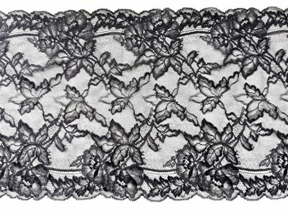 Эластичное кружево, ОПТ, черный, 25 см (Артикул: EK-1025), м