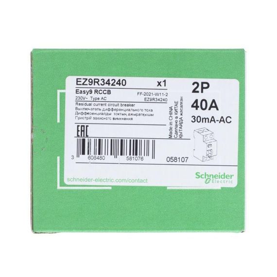 Выключатель автоматический дифференциального тока Schneider Electric EASY9 2П 40А 30мА AC EZ9R34240