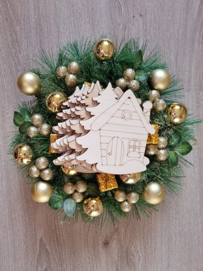 Елочные игрушки из дерева домик, набор из 10 шт.