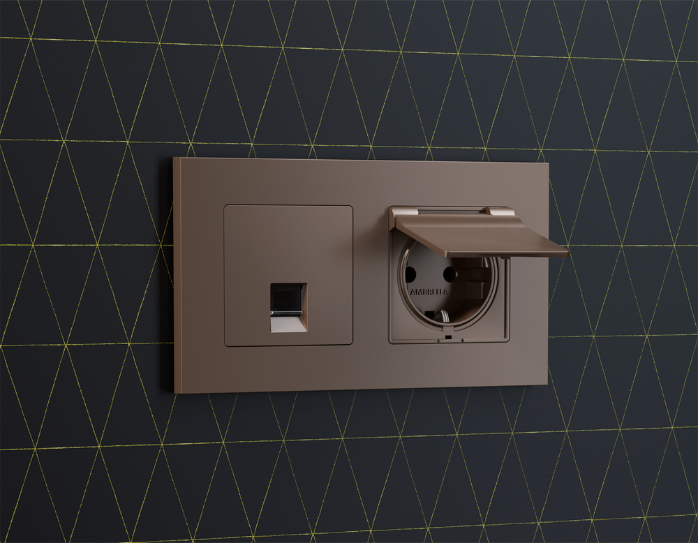 MA642005 Комплект мех-ма компьютерной розетки RJ-45 экранированной с автоматической защитной шторкой ALFA Темная бронза матовый QUANT (AP6420, VM185)