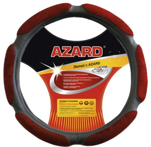 Оплетка руля M 37-38 см спонж (6 подушек) черно-красная (AZARD)
