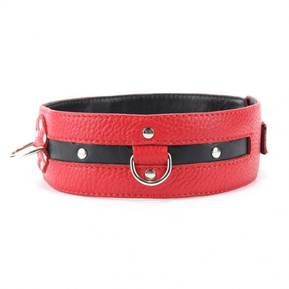 Красно-чёрный кожаный ошейник увеличенного размера (Цвет: красный с черным)