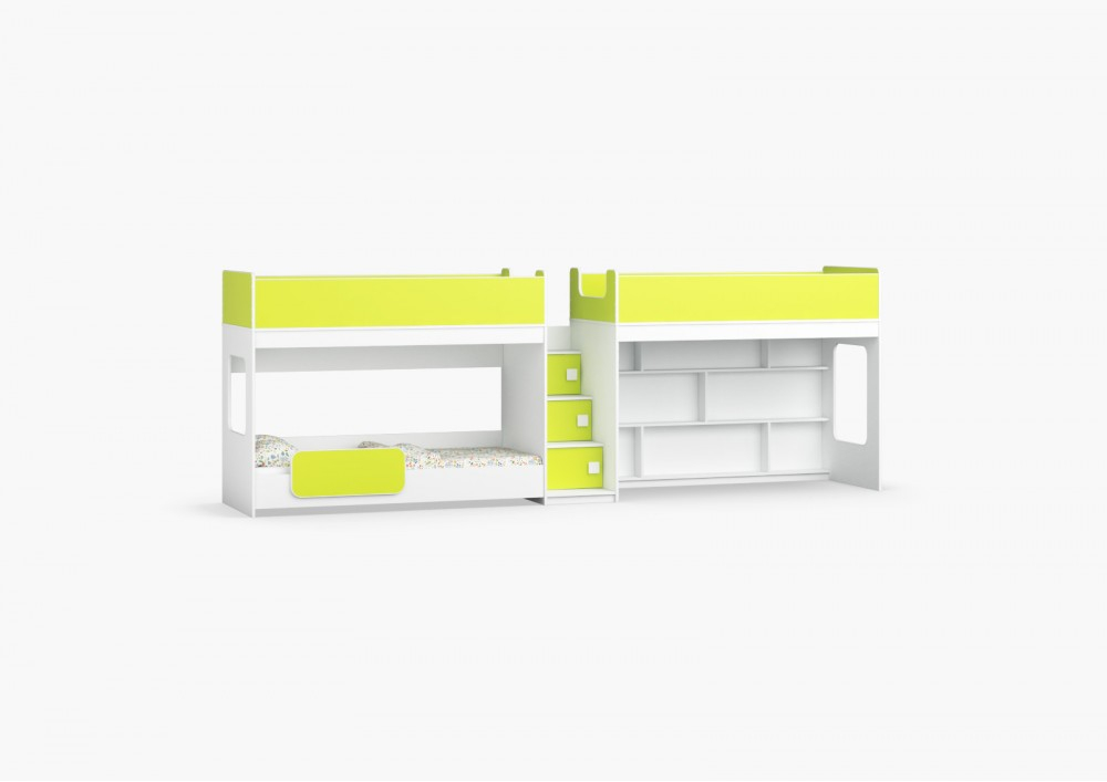Трехъярусная кровать КарИВи Л-43.4.2 Белый  Лайм