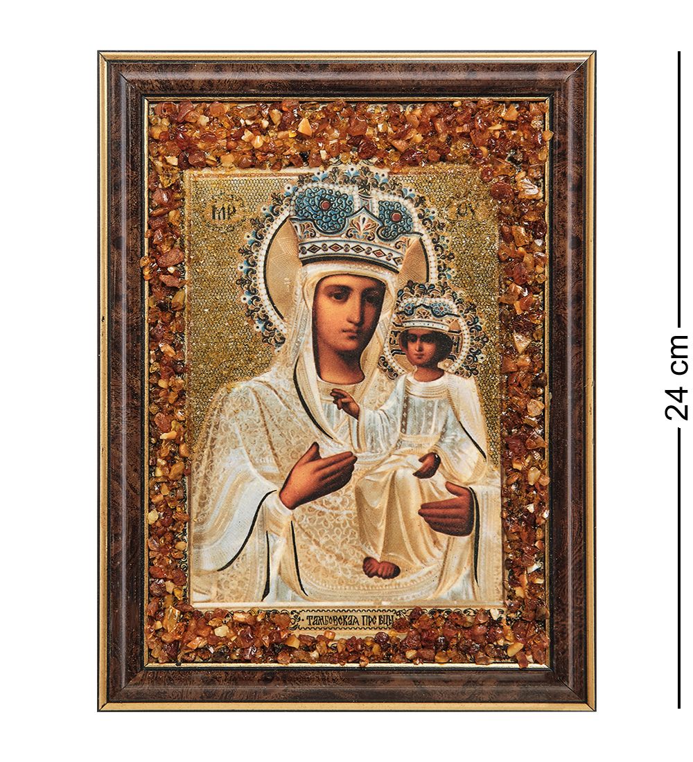 AMB-03/ 5 Икона Божией Матери «Тамбовская» (с янтарной крошкой) H-24см