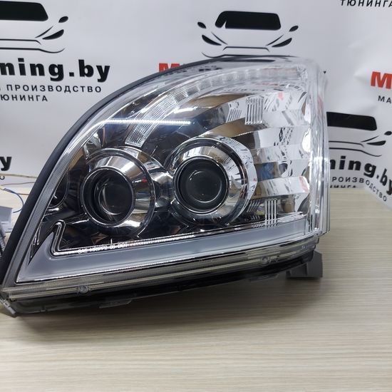 Передние фары Tube Light для Toyota Land Cruisre Prado 120 (03-09) динамические хромированные