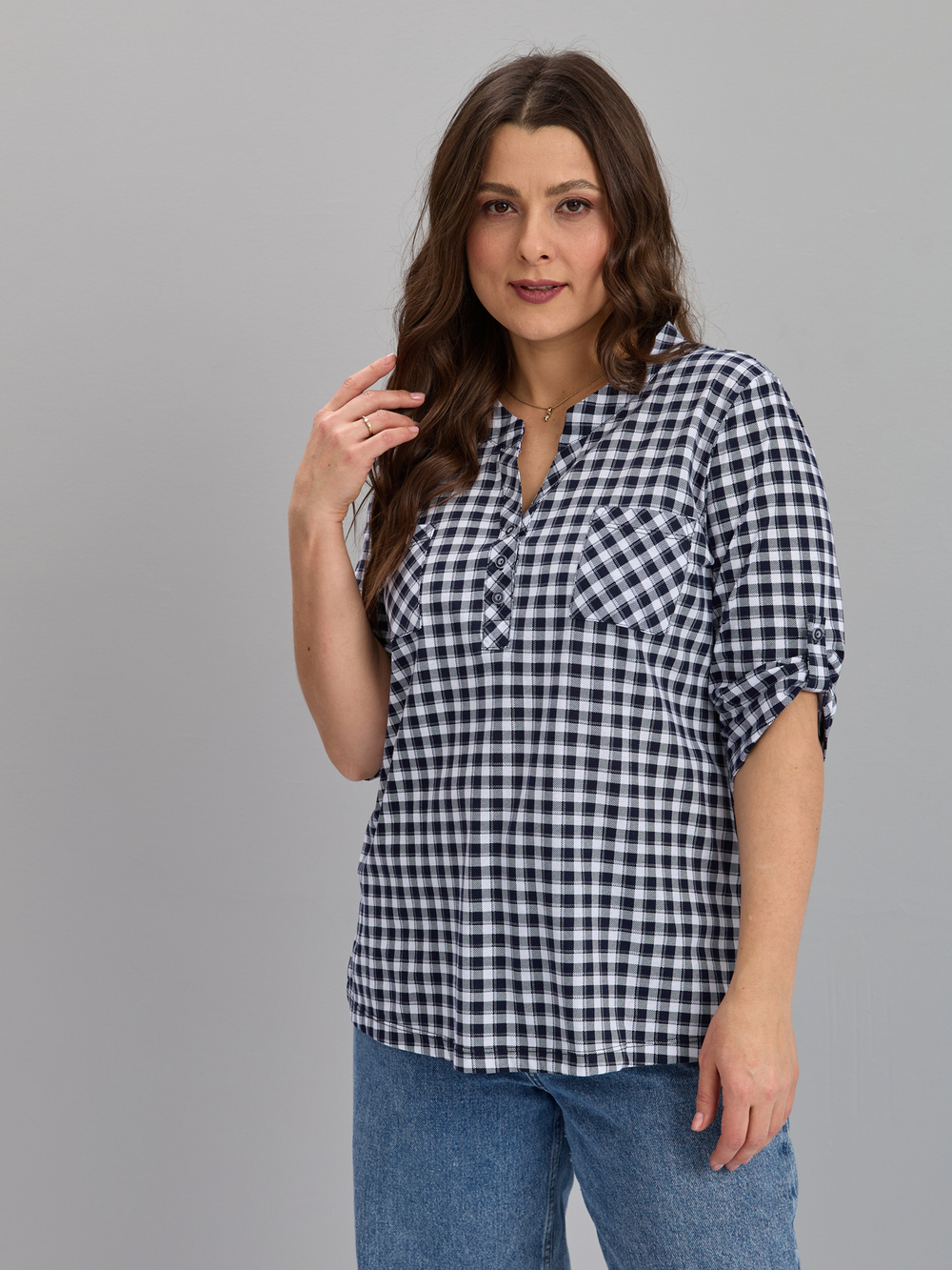 Блузка БЛ-131/клеткасиняя-строчка